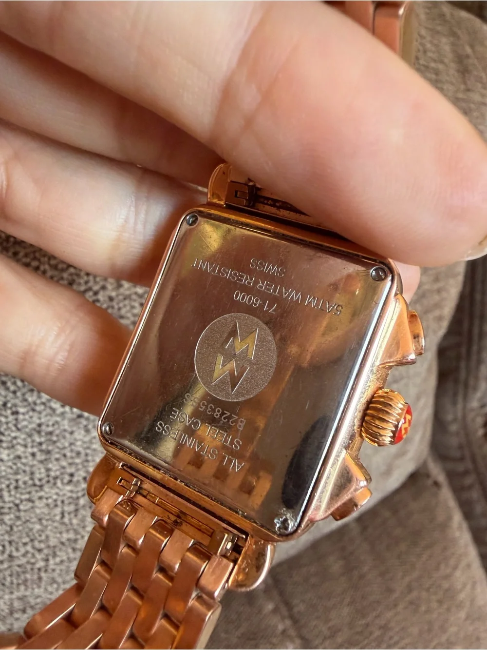 MICHELE Deco Diamond Chronograph Rose Gold-Tone Watch 6.25” band